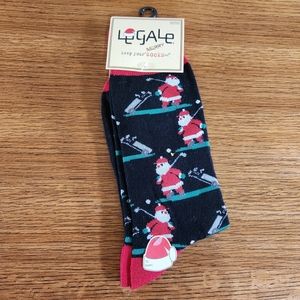 🟣NWT Legale Men's Keep Your Merry Socks On Golfing Santa Christmas Crew S…